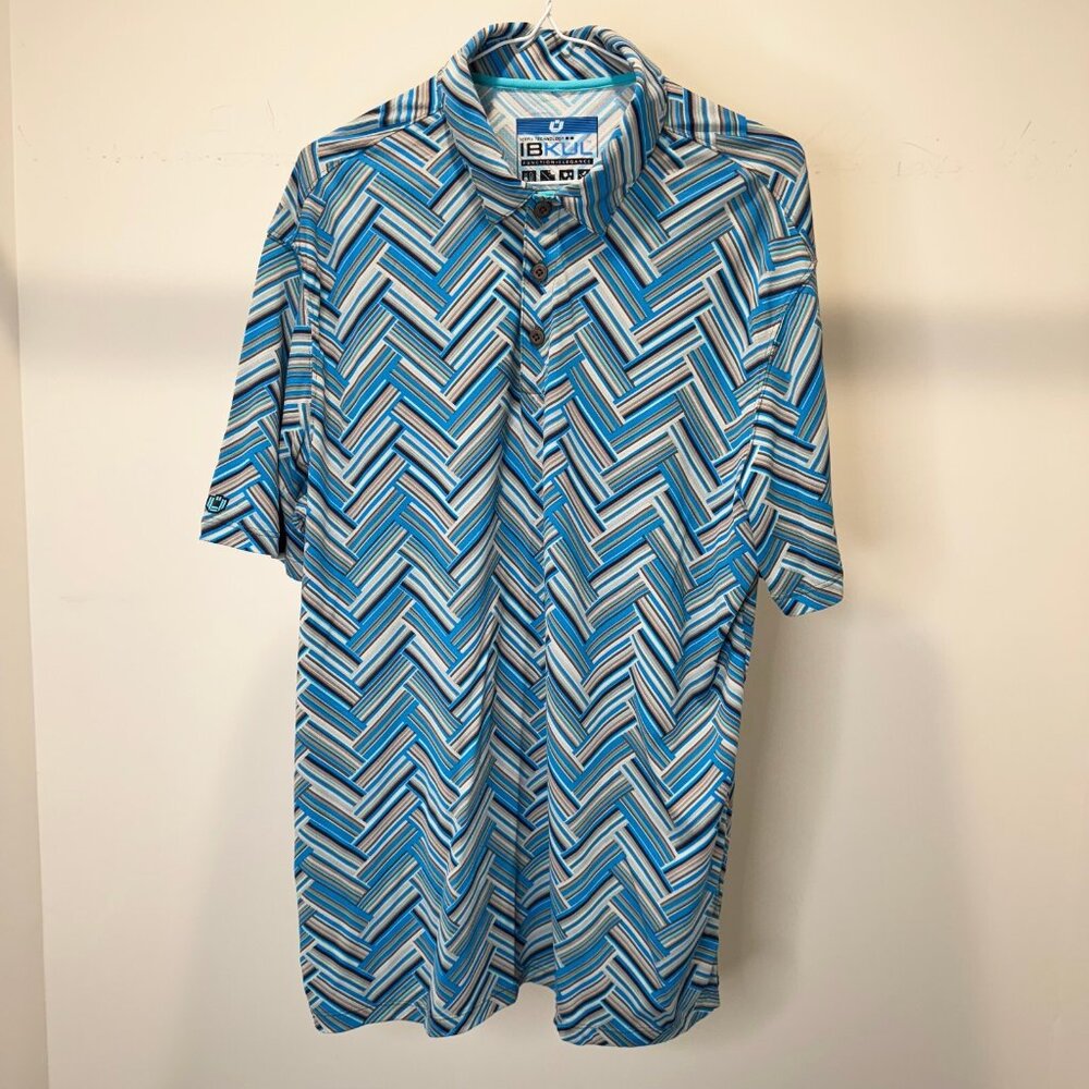 IBKUL Mens Short Sleeve UPF 50 Golf Polo Shirt Size L Blue